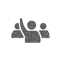 People raise hand icon in grunge texture. Vintage style vector illustration.