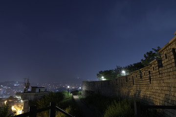 Naksan Fortress, Traditional Architecture of Korea in Seoul, South Korea.Classical architecture style stone steps.