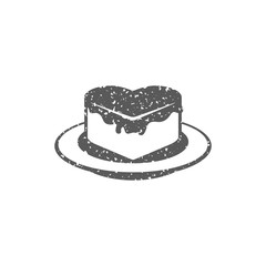Chocolate cake icon in grunge texture. Vintage style vector illustration.