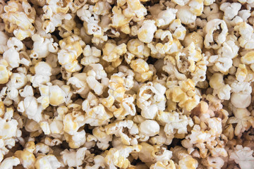 top view of caramel pop corn, texture of food snack
