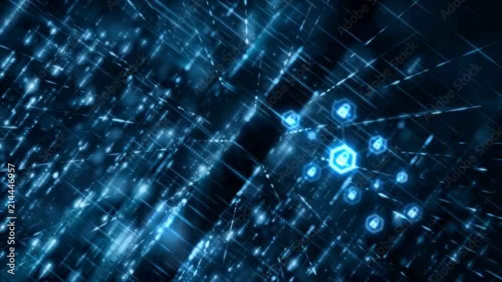 Poster 4k network security concept abstract background lock pad in the hexagon shape with connection line p