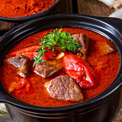 A real Hungarian goulash with beef and paprika