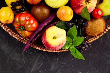 Healthy colorful food selection  in basket