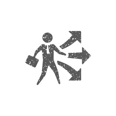 Businessman choice icon in grunge texture. Vintage style vector illustration.