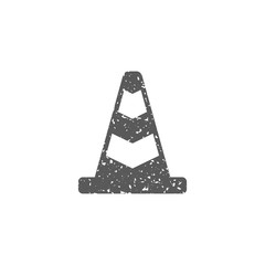 Traffic cone icon in grunge texture. Vintage style vector illustration.