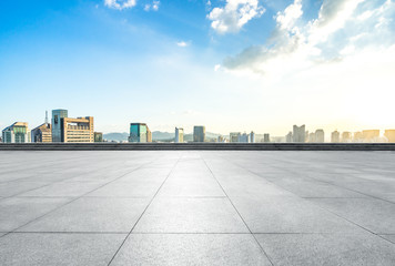 empty square with city skyline