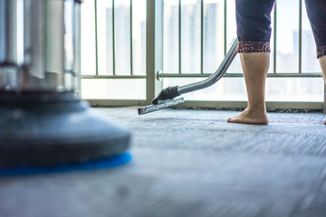Fototapeta premium Floor care and cleaning services with washing machine