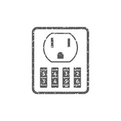 Protected electric outlet icon in grunge texture. Vintage style vector illustration.