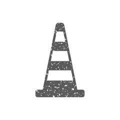 Traffic cone icon in grunge texture. Vintage style vector illustration.