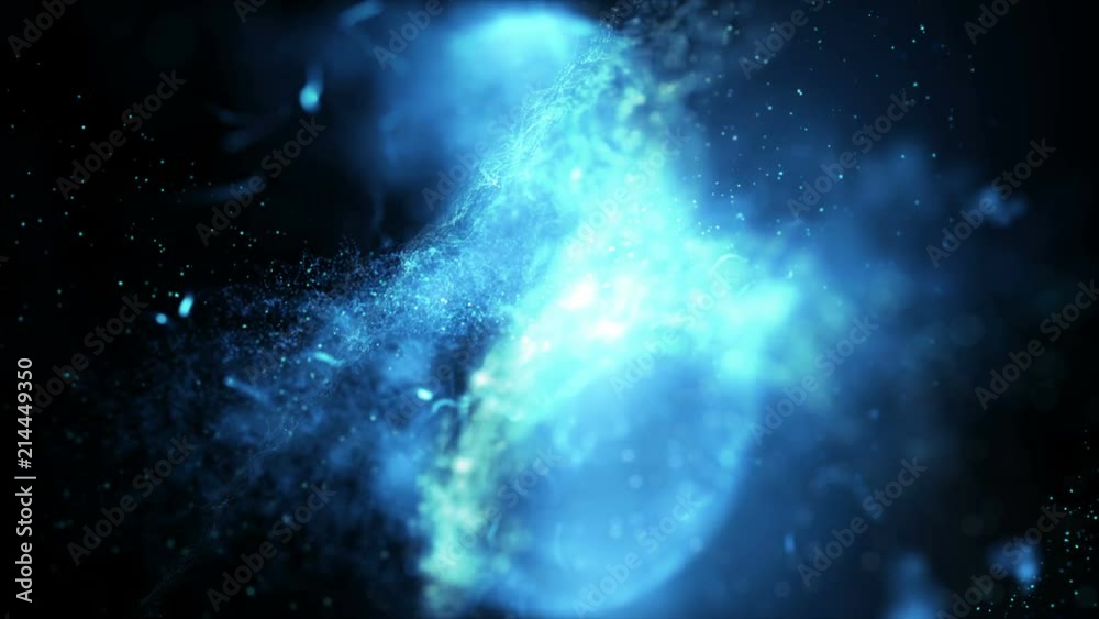 Poster abstract background particle and lighting effect floating and flow with dark and grain processed