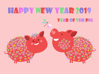 Obraz premium Happy Chinese new year 2019, year of the pig. Chinese zodiac sign year. Vector illustration.