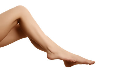 Obraz premium Long Woman Legs isolated on white. Depilation. Legs Smooth Skin, Female Beauty Care and Hair Removal, Sexy Body Isolated on White Background
