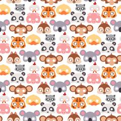 Animals carnival mask vector festival decoration masquerade party costume head decor celebration seamless pattern background illustration.