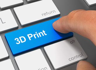 3d print pushing keyboard with finger 3d illustration