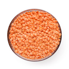 Bowl of red lentil isolated