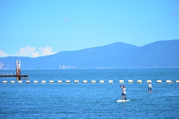 Naklejka premium 牛窓の海でSUP !