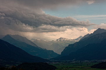 Ongoing storm over Walensee lake, Apenzell Alps, Swiss