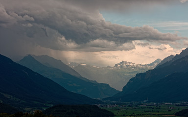 Ongoing storm over Walensee lake, Apenzell Alps, Swiss