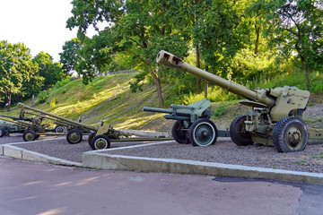 military open-air museum on the background of a thick broad forest