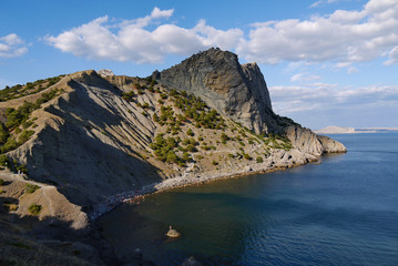 Fototapeta premium the bay of the black sea against the background of the Crimean mountains . Walking on a boat
