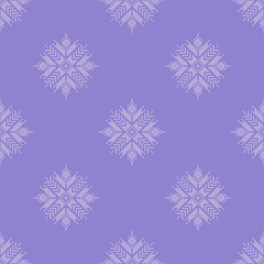 Naklejka na ściany i meble Seamless vector background with Norwegian snowflakes. Pixel snowflakes. Winter pattern. Textile rapport.