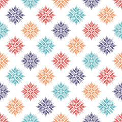 Seamless vector background with Norwegian snowflakes. Pixel snowflakes. Winter pattern. Textile rapport.