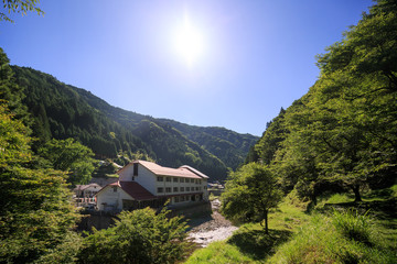 Large mountain onsen on the Nose River in the Wakayama mountains of Japan