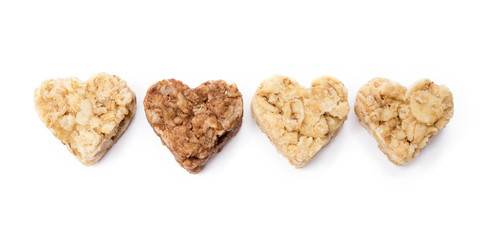 Oatmeal heart dessert isolated on white background