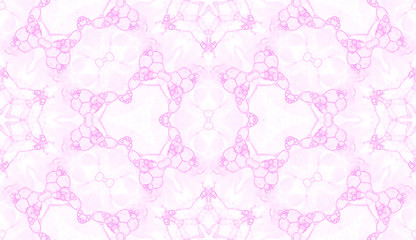 Pink seamless pattern. Astonishing delicate soap bubbles. Lace hand drawn textile ornament. Kaleidoscope mandala lingerie print.