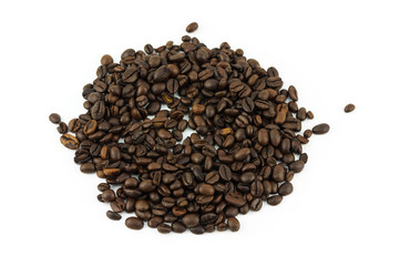 Coffee beans isolated on white background with copy space.