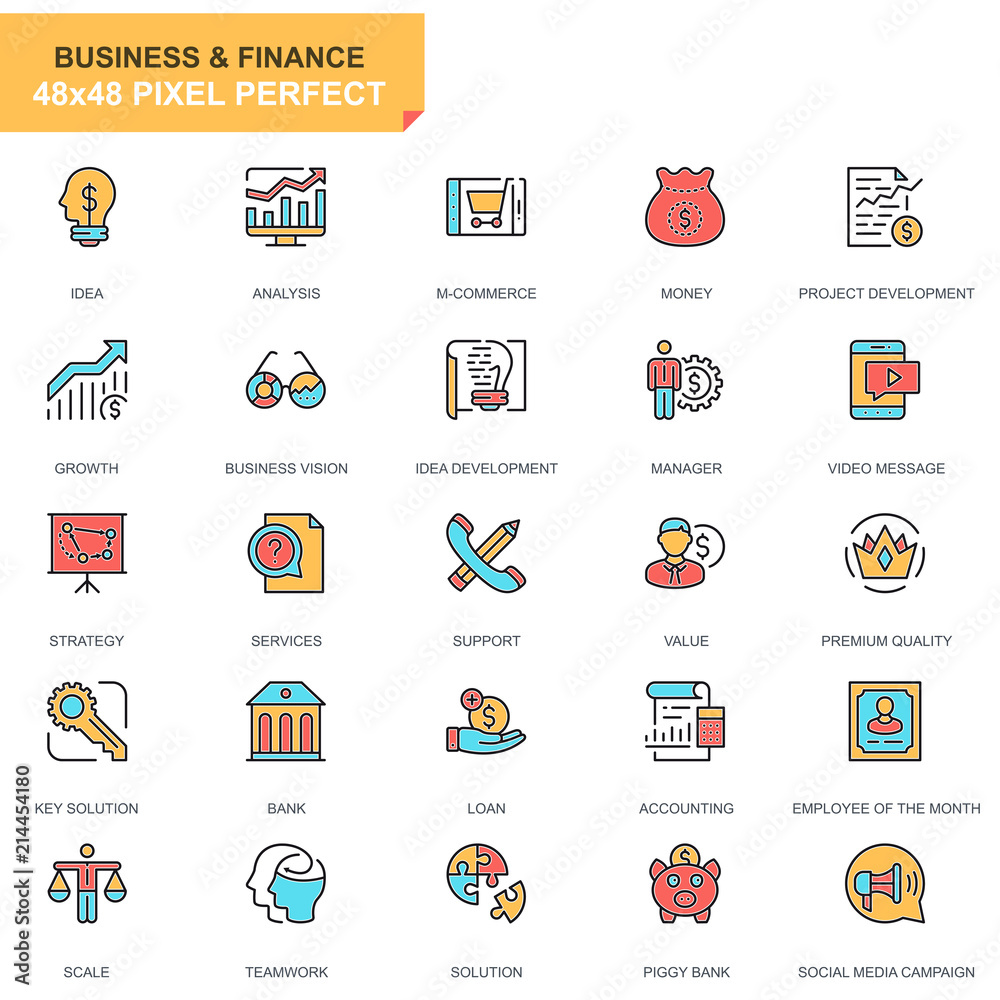 Leinwandbilder flat line business and finance icons set for website and mobile site and apps. contains such icons a