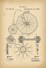 Fototapeta na wymiar 1880 Patent Velocipede Bicycle archive history invention