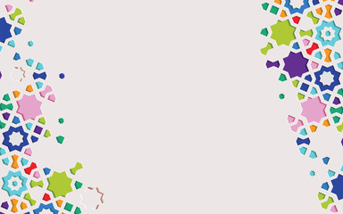 Arabic arabesque design greeting card for Ramadan Kareem.Islamic ornamental colorful detail of mosaic.Vector illustration.