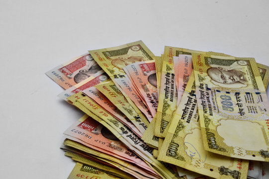 Indian currency notes isolated on white background.