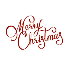 Naklejka na ściany i meble Merry christmas lettering, raster. Red letters with outline on white. Typography for holiday greeting card, poster, banner