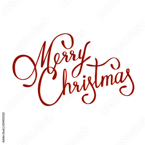 &quot;Merry christmas lettering, raster. Red letters with outline on white. Typography for holiday