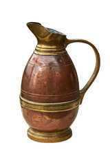 An old copper jug for water. Isolated on a white background
