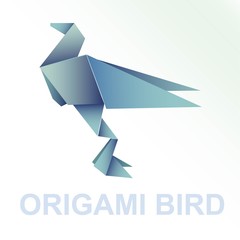 Origami blue paper vector bird illustration