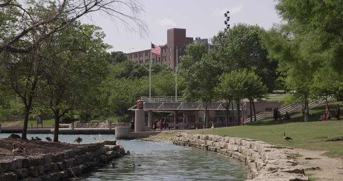 Heartland of America Park, Omaha, Nebraska, USA, on a windy day