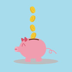 Money savings in pink piggy with gold coin icon.