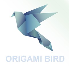 Origami blue paper vector bird illustration