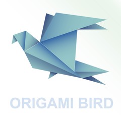 Origami blue paper vector bird illustration