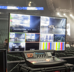 the control panel television equipment, TV cable, video cable.