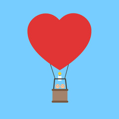 Couple is floating on the hot-air balloon because of their love and romantic relationship. Romance as positive and uplifting emotion and feeling. Vector illustration
