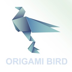 Origami blue paper vector bird illustration