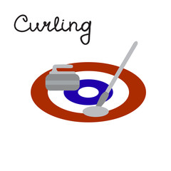 Curling game elements: broom, stone and sheet, raster