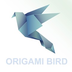 Origami blue paper vector bird illustration