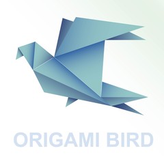 Origami blue paper vector bird illustration