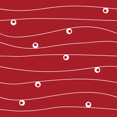 Seamless abstract hand drawn pattern with waves and circles, chili pepper red and white colors, vector