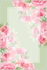 Watercolor pink tea rose peony flower floral composition frame border temple background vector